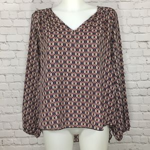 White Blue Burgundy V Neck Blouse